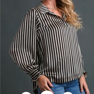 Infer Brand, Black and White Striped Blouse